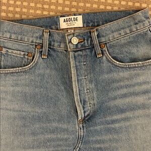 Agolde Blue Denim Skirt with Frayed Hem